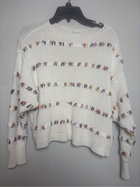 Lou & Grey Cream Crewneck Sweater with Multicolor Loop Accents